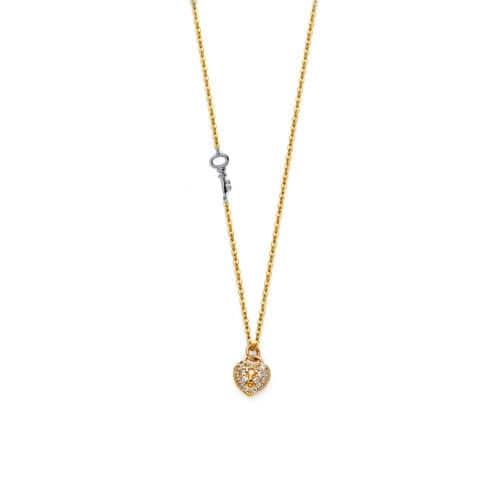 14K Two Tone Gold Micro Pave Cubic Zirconia Necklace - 17+1"