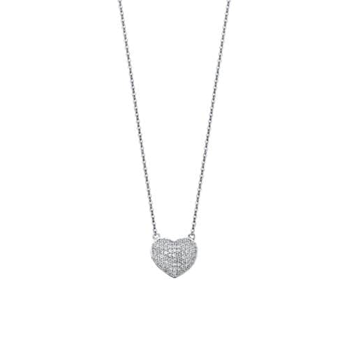 14K White Gold Micro Pave Cubic Zirconia Necklace - 17+1"