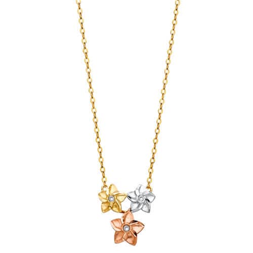 14K Tri Color Gold Cubic Zirconia Necklace - 17+1"