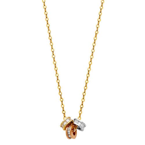 14K Tri Color Gold Baguette Cubic Zirconia Ring Pendant Necklace - 17+1"
