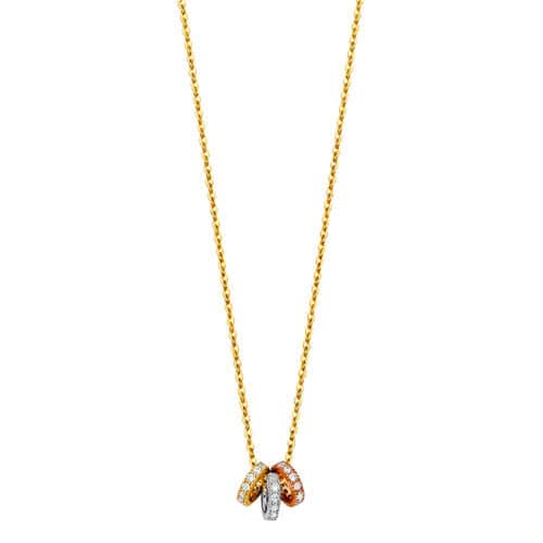 14K Tri Color Gold Round Cubic Zirconia Ring Pendant Necklace - 17+1"