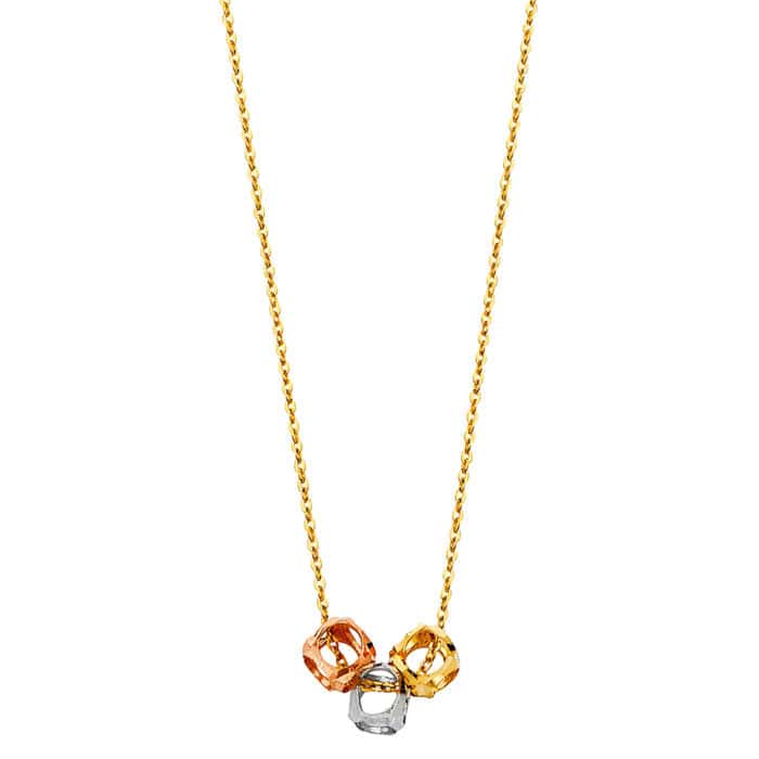 14K Tri Color Gold Perforated Ball Necklace - 17+1"