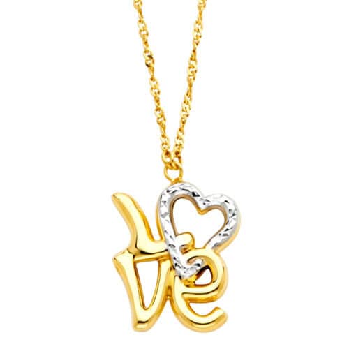 14K Two Tone Gold Love Necklace - 17+1"
