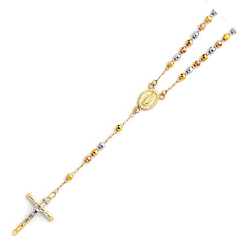 14K Tri Color Gold 4mm Ball Rosary Necklace