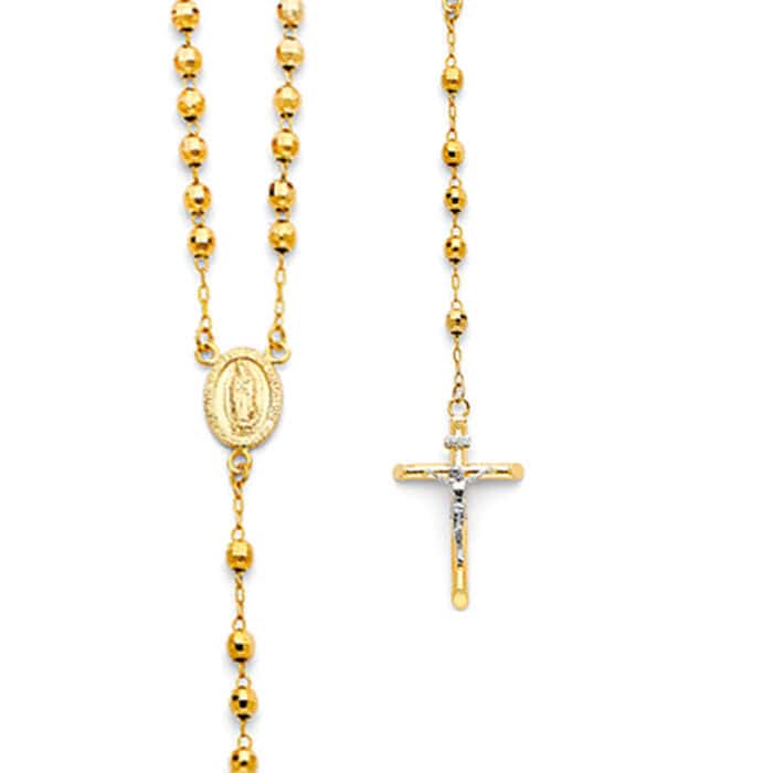 14K Yellow Gold 4mm Ball Rosary Necklace - Image 2