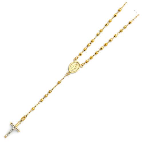 14K Yellow Gold 3mm Ball Rosary Necklace - 18"