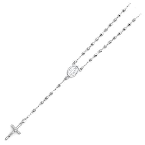 14K White Gold 3mm Ball Rosary Necklace - 18"