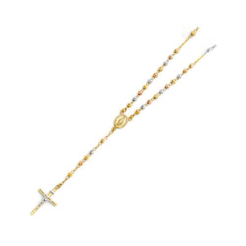 14K Tri Color Gold 4mm Beads Ball Rosary Necklace - 20"