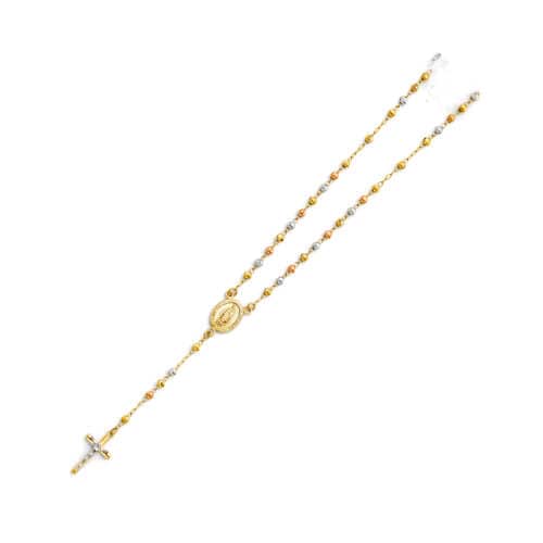 14K Tri Color Gold 3mm Beads Ball Rosary Necklace - 18"