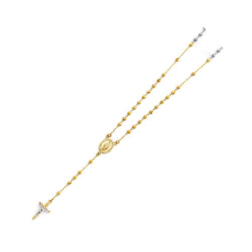 14K Yellow Gold 3mm Beads Ball Rosary Necklace - 18"