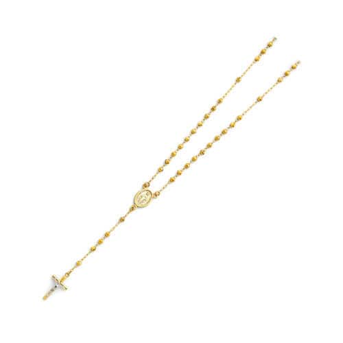 14K Yellow Gold 3mm Beads Ball Rosary Necklace - 18"