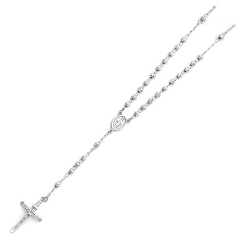 14K White Gold 4mm Beads Ball Rosary Necklace - 20"