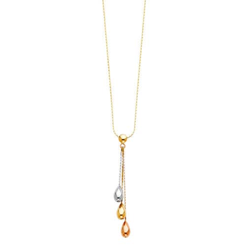 14K Tri Color Gold Tear Drop Ball Necklace - 17+1"