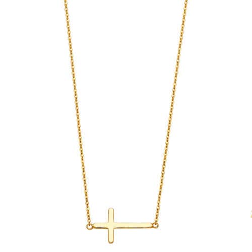 14K Yellow Gold Side Way Cross Necklace - 17+1"