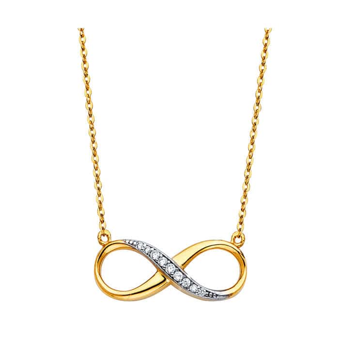 14K Yellow Gold  Cubic Zirconia Infinity Necklace - 17+1"