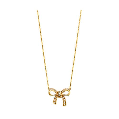 14K Yellow Gold Cubic Zirconia Ribbon Necklace - 17+1"