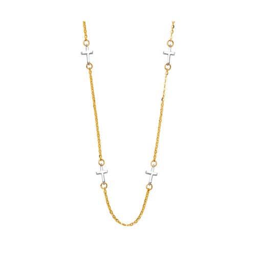 14K Two Tone Gold Cubic Zirconia Cross Necklace - 17+1"