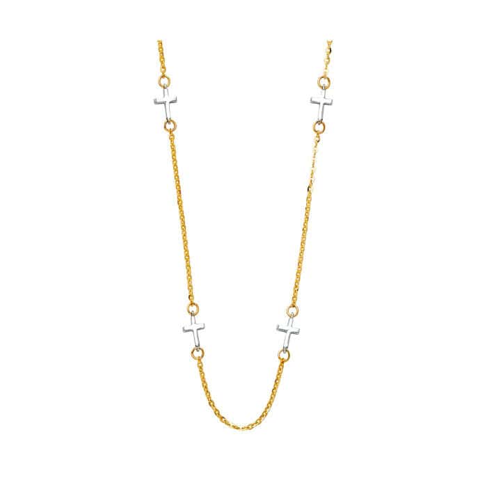 14K Two Tone Gold Cubic Zirconia Cross Necklace - 17+1"
