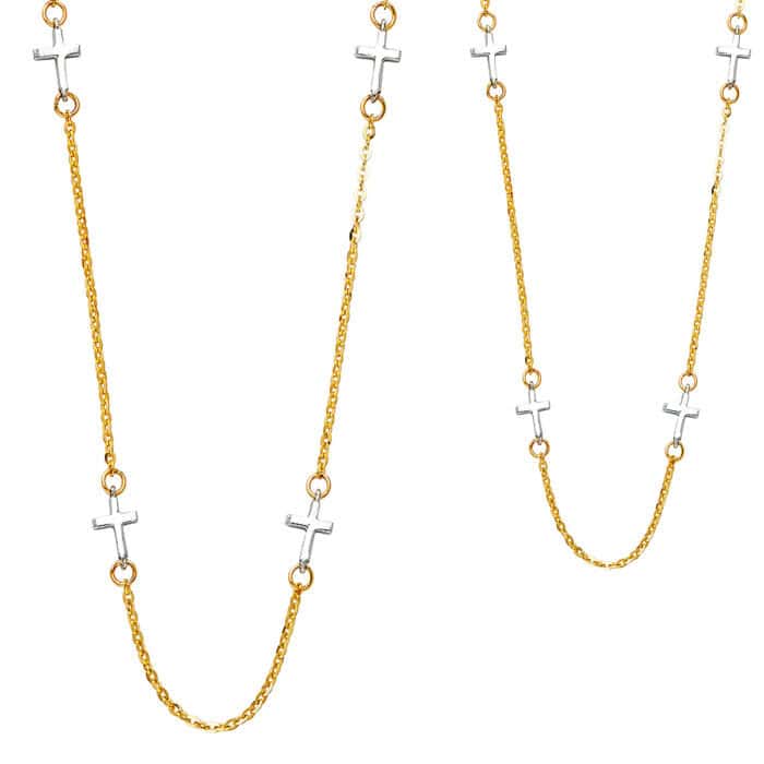 14K Two Tone Gold Cubic Zirconia Cross Necklace - 17+1" - Image 2