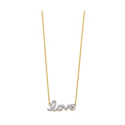 14K Yellow Gold Cubic Zirconia Love Sign Necklace - 17+1"