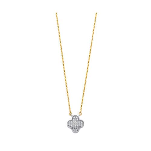 14K Yellow Gold Cubic Zirconia Flower Necklace - 17+1"
