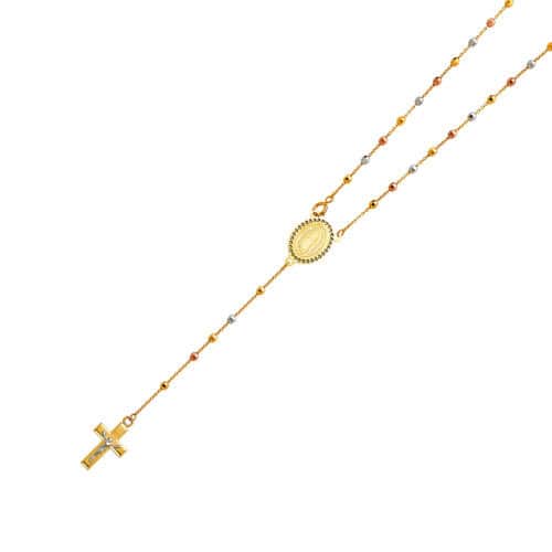 14K Tri Color Gold 2.5mm Ball Rosary Necklace - 20"