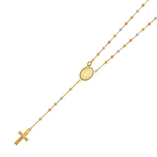 14K Tri Color Gold 2.5mm Beads Ball Rosary Necklace - 20"