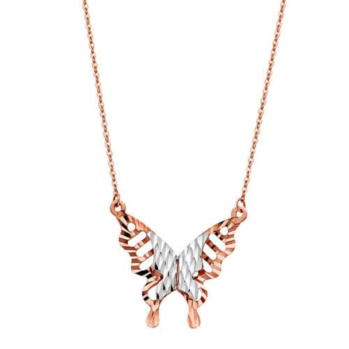 14K Two Tone Gold Butterfly Necklace - 17+1"