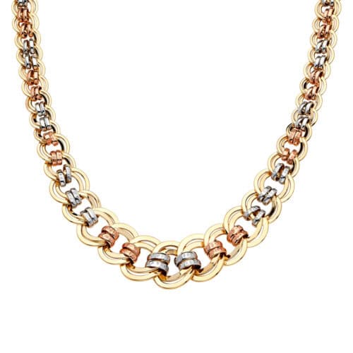 14K Tri Color Gold Fancy Hollow Necklace - 18"