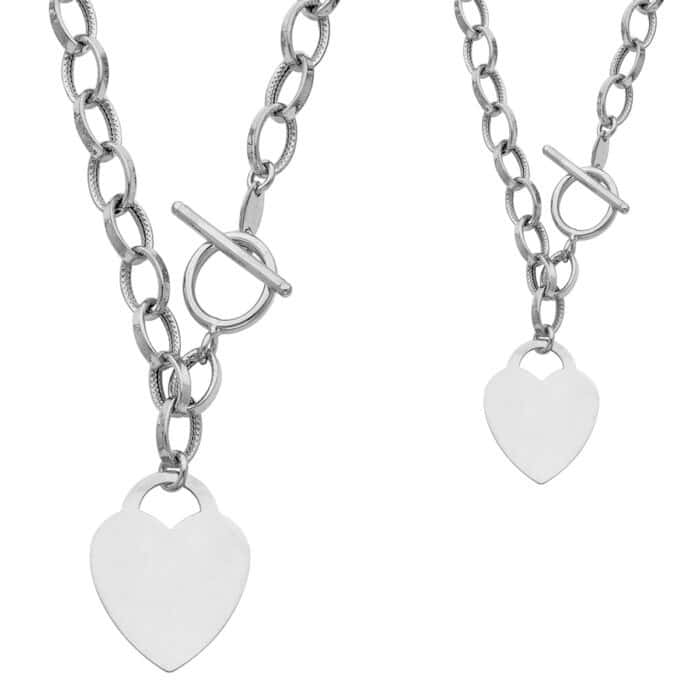 14K White Gold Hollow Links With Heart Necklace - 18" - Image 2
