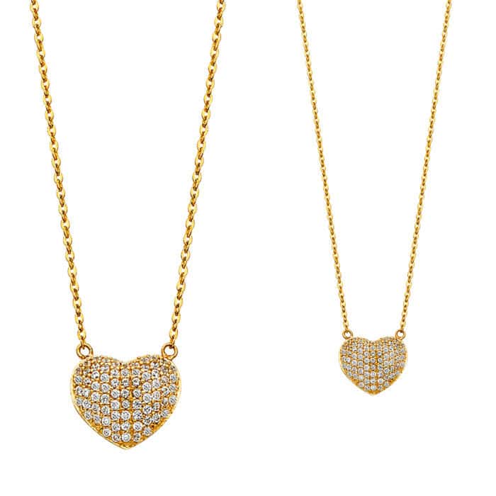 14K Yellow Gold Micro Pave Cubic Zirconia Puff Necklace - 17+1" - Image 2