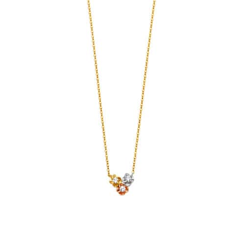 14K Tri Color Gold Cubic Zirconia Triple Necklace - 17+1"