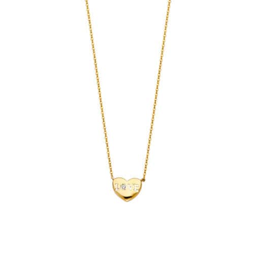 14K Yellow Gold Cubic Zirconia Love Necklace - 17+1"