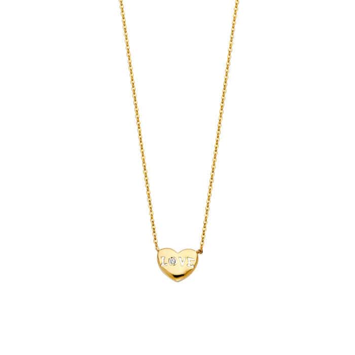 14K Yellow Gold Cubic Zirconia Love Necklace - 17+1"