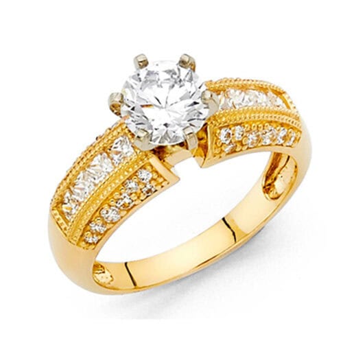 14K Yellow Gold Cubic Zirconia Engagement Ring