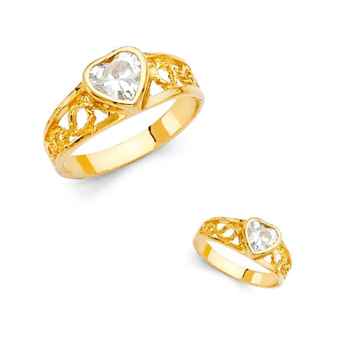 14K Yellow Gold Cubic Zirconia Babies Ring - Image 3