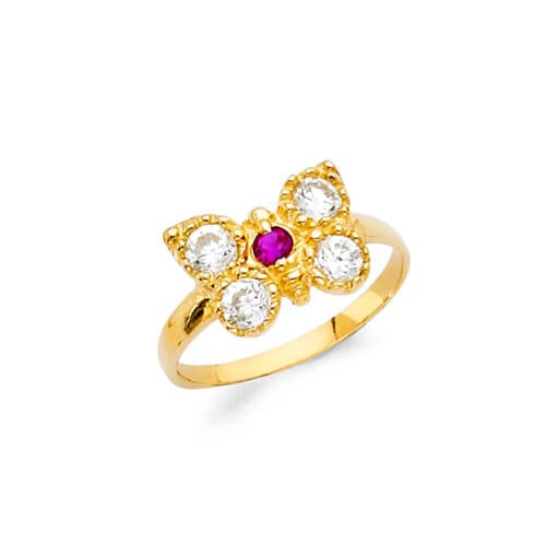 14K Yellow Gold Cubic Zirconia Butterfly Babies Ring