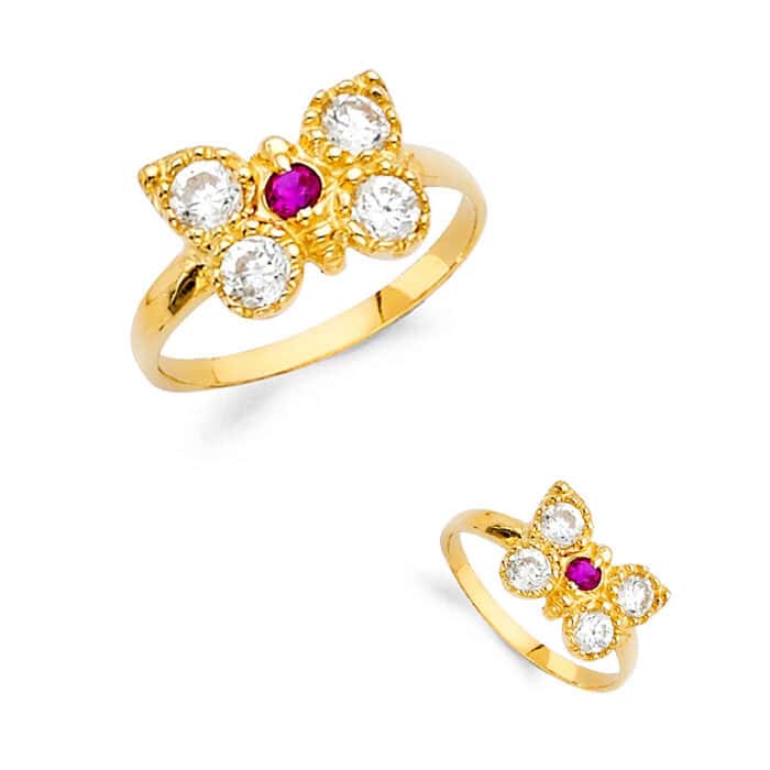 14K Yellow Gold Cubic Zirconia Butterfly Babies Ring - Image 3
