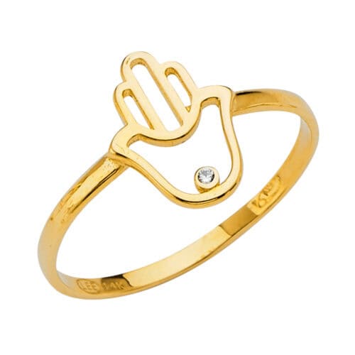 14K Yellow Gold Hamsa Cubic Zirconia Ring