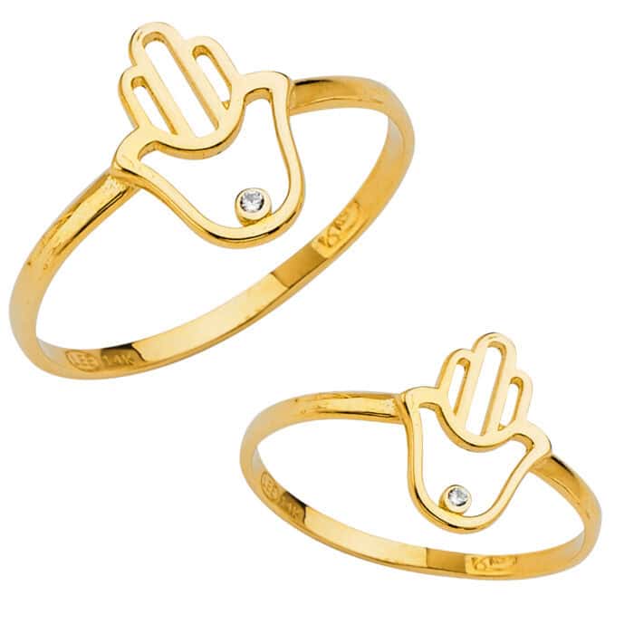14K Yellow Gold Hamsa Cubic Zirconia Ring - Image 3