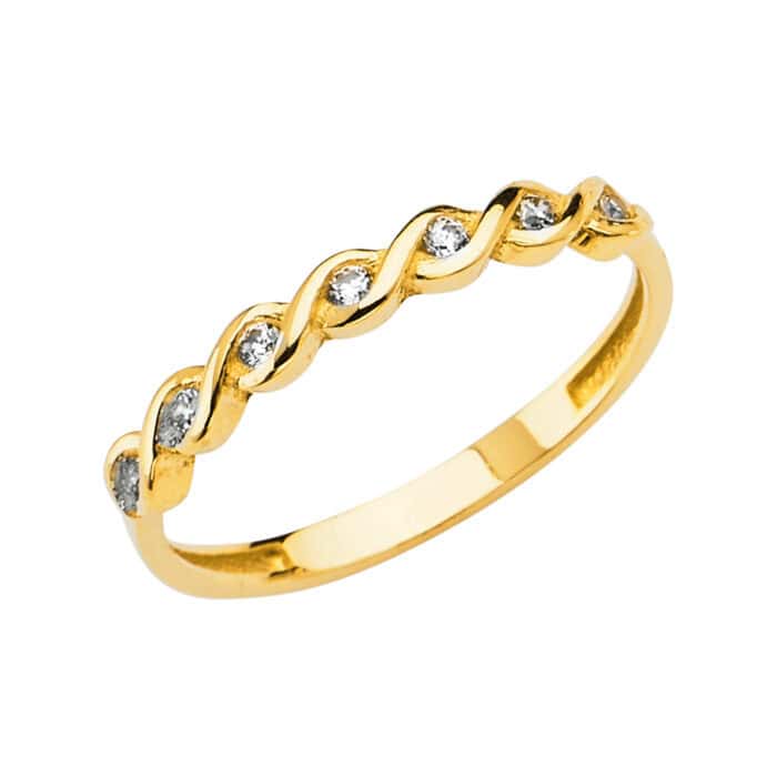 14K Yellow Gold Braied Ladies Cubic Zirconia Ring