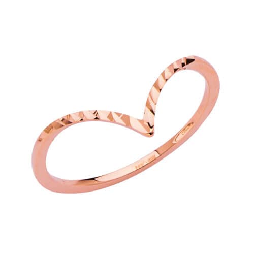 14K Rose Gold V-Shape Ladies Diamond Cut Band