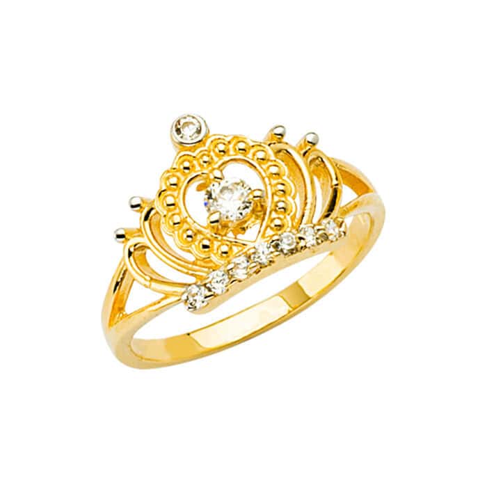 14K Yellow Gold Cubic Zirconia Crown Baby Ring