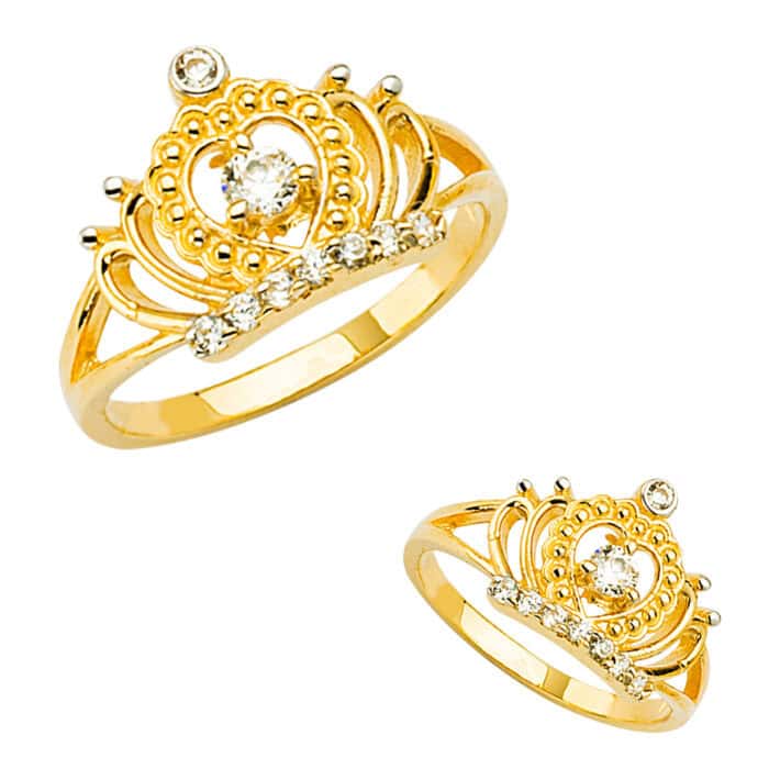 14K Yellow Gold Cubic Zirconia Crown Baby Ring - Image 3