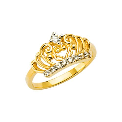 14K Yellow Gold Cubic Zirconia Crown Baby Ring