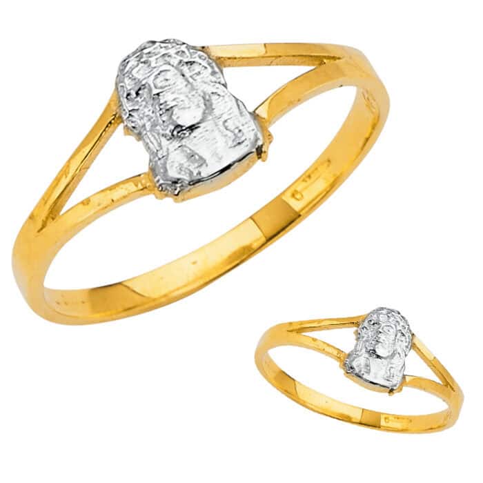 14K Two Tone Gold Jesus Ring - Image 3
