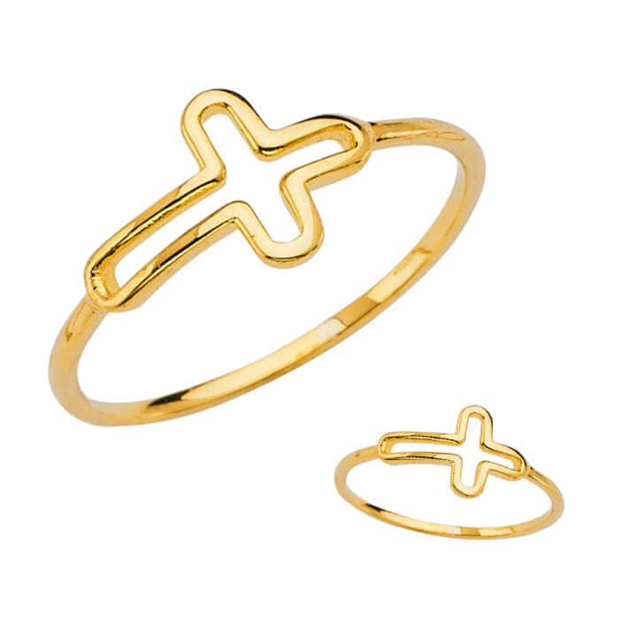 14K Yellow Gold Cross Ring - Image 3