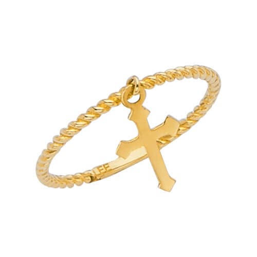 14K Yellow Gold Ring w/Hanging Cross