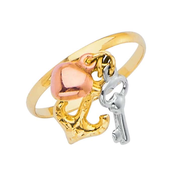 14K Yellow Gold Ring w/3C Hanging Charm