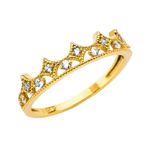 14K Yellow Gold Cubic Zirconia Crown Band